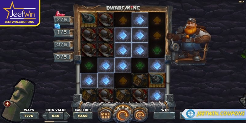 Dwarf Mine JeetWin có bố cục ban đầu 5 cuộn, 4 hàng nhưng được phép mở rộng
